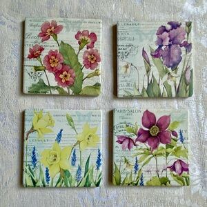 Floral Ceramic Coasters Set of 4